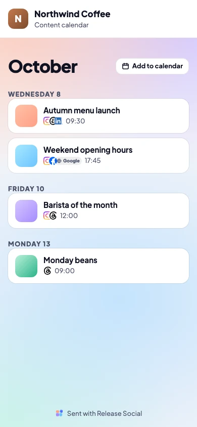 The client's calendar with results, on a phone