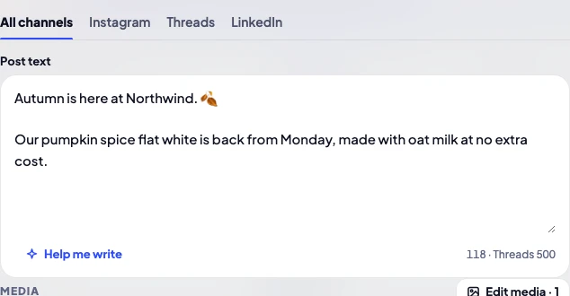 Writing one post for Instagram, Threads and LinkedIn