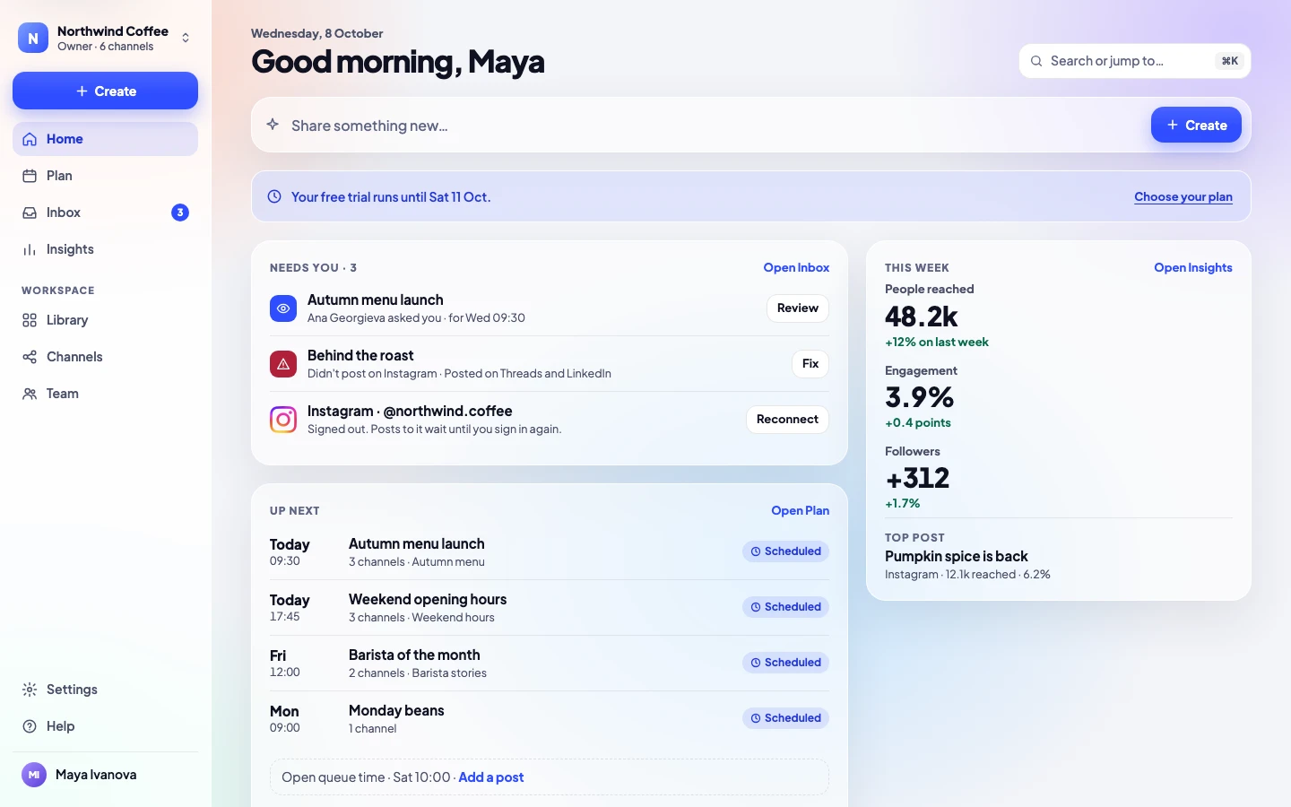 Release Social's Home on a computer: what needs you, what's up next and this week's results