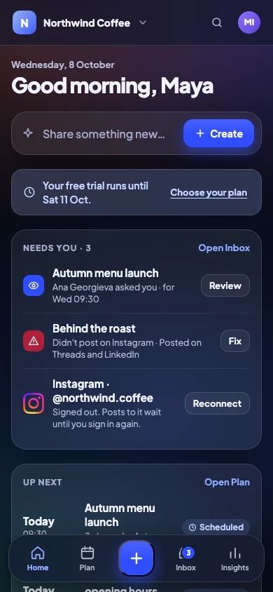 Release Social's Home on a phone