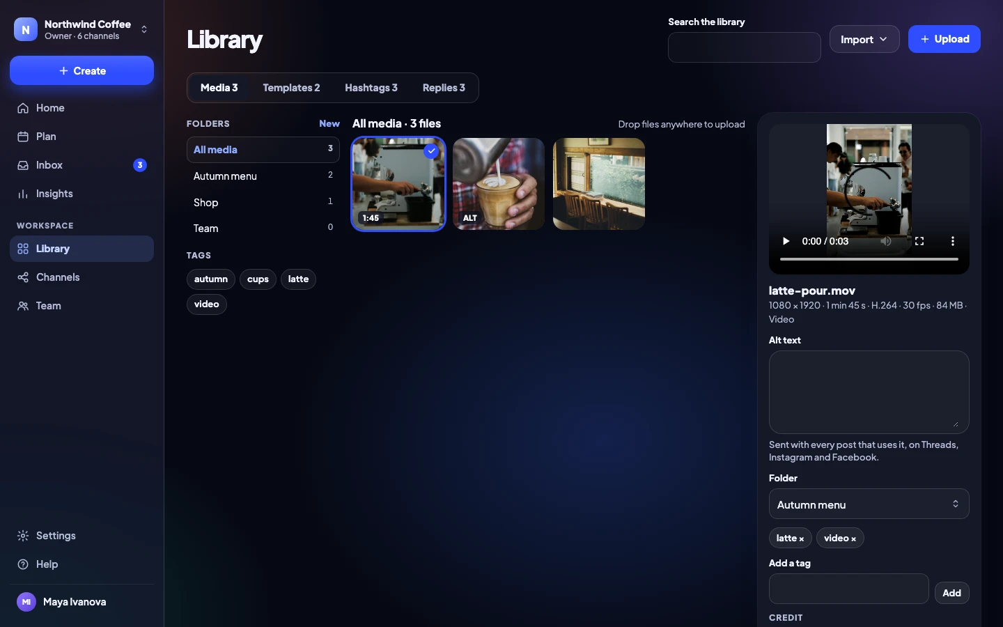 The Library's media with folders and tags