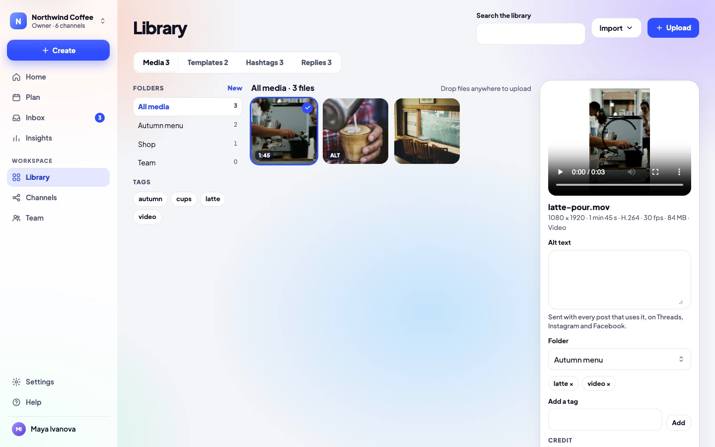 The Library's media with folders and tags