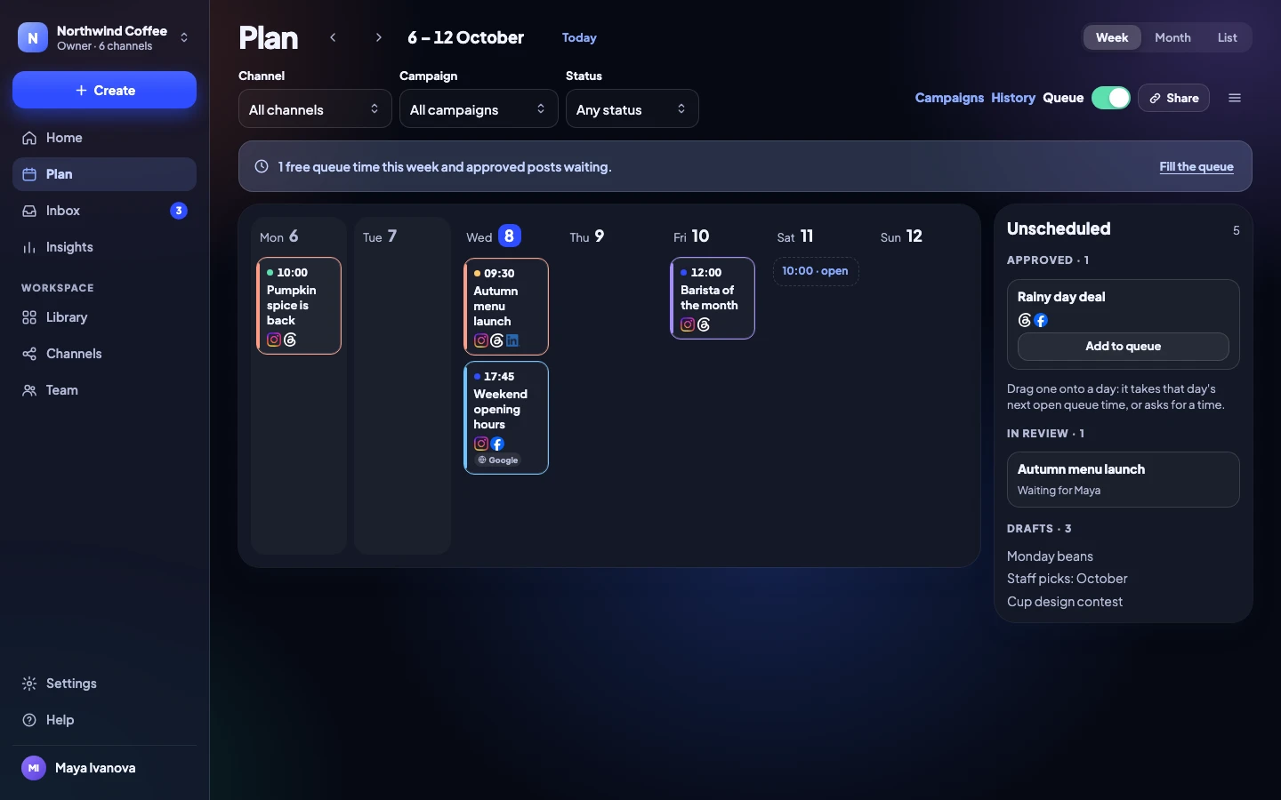 The Plan: the week of 6 to 12 October with its posts