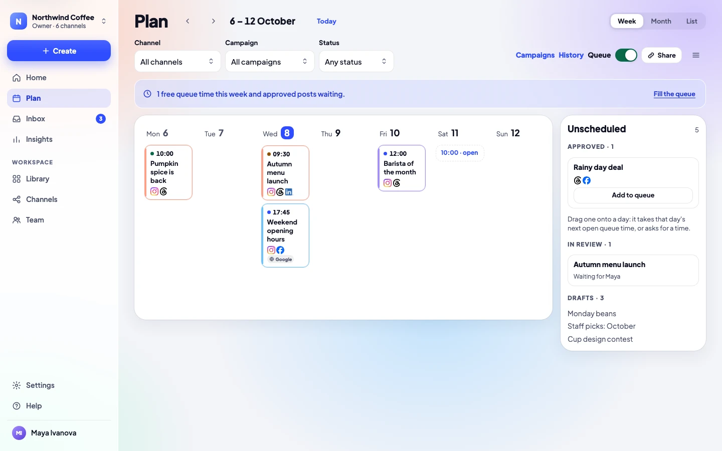The Plan: the week of 6 to 12 October with its posts