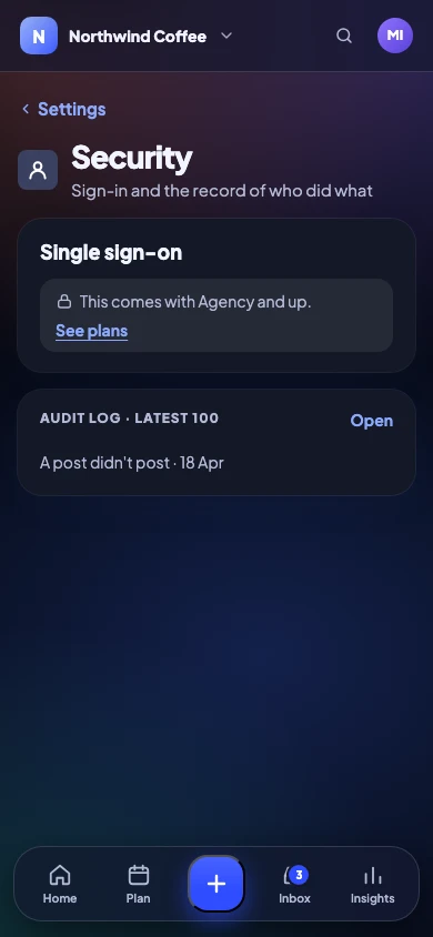 Settings → Security on a phone: two-factor and the devices signed in