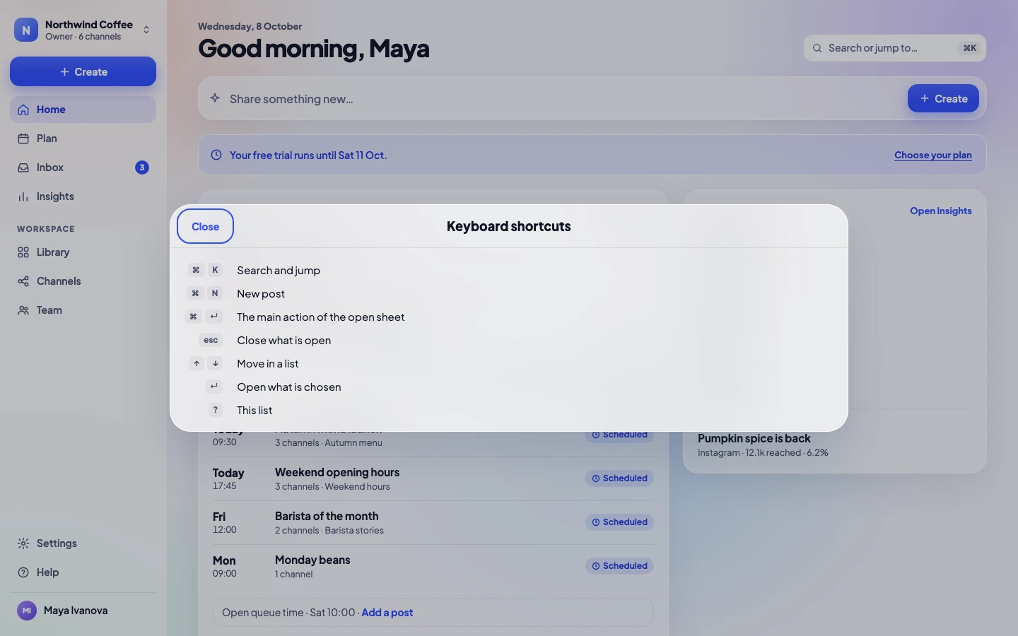 Every keyboard shortcut, listed with ?