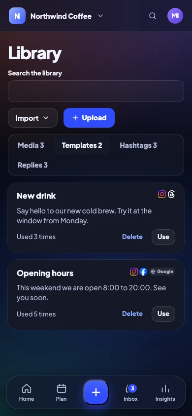Post templates on a phone