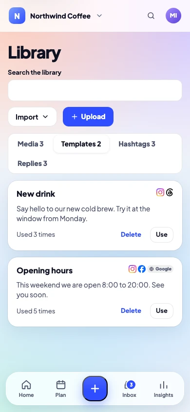 Post templates on a phone